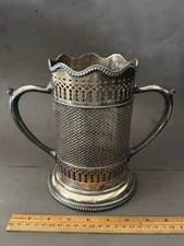 BELL MARK EPNS SHEFFIELD PIERCED DOUBLE HANDLED WINE BOTTLE HOLDER VINTAGE