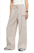 Reformation Ethan Linen Pants Oatmeal 100 Linen Drawstring Wide Leg Sz M NWT