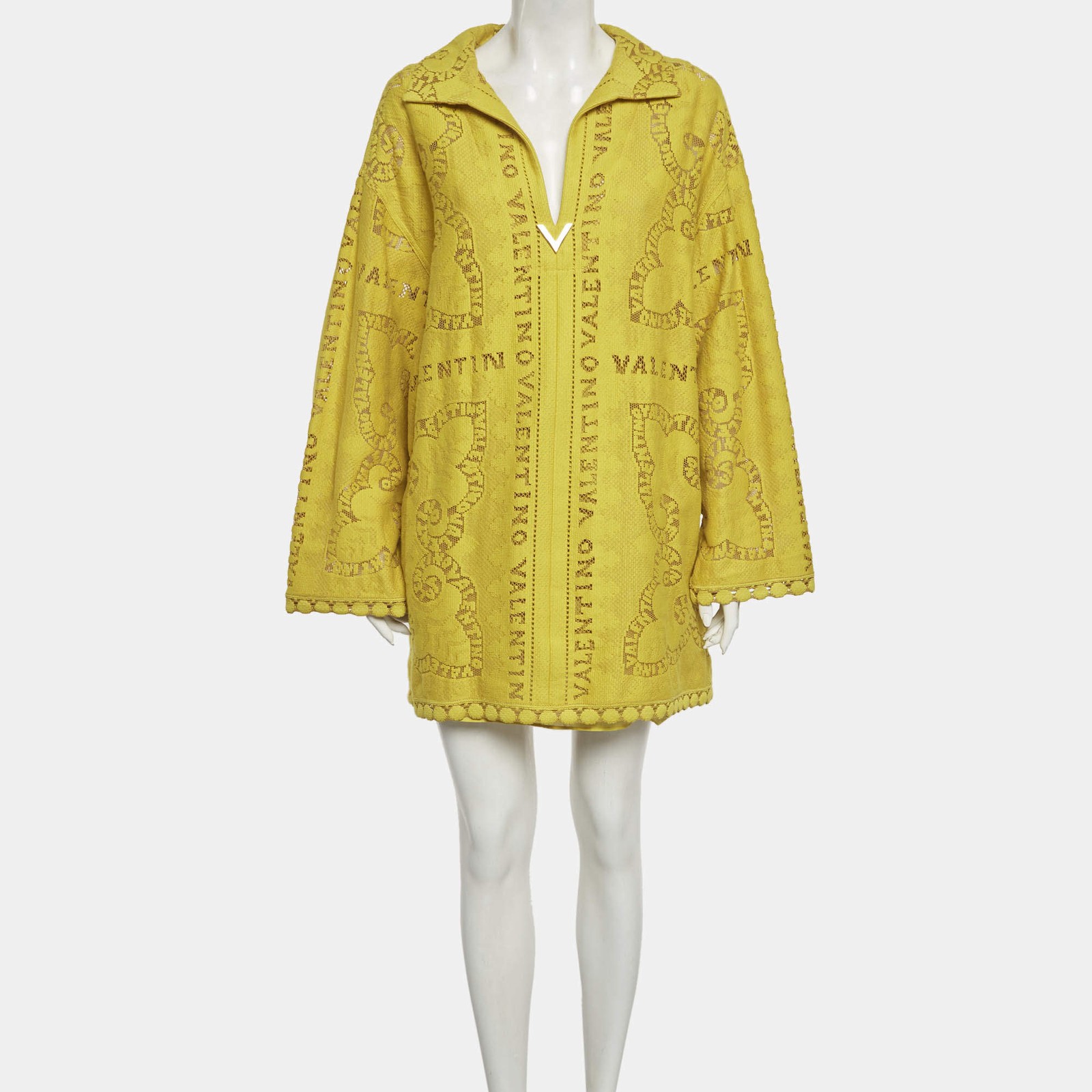 Valentino Yellow Logo Jacquard Oversized Top and Shorts Set L thumbnail 2