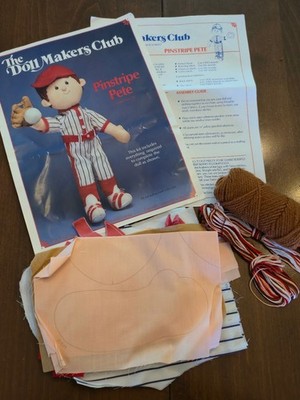Vtg The Doll Makers Club PINSTRIPE PETE 18'' Kit Stuffed Baseball Player Doll
