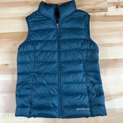 Eddie Bauer Vest Women M Green  EB650 Packable Down Puffer Full Zip Quilted