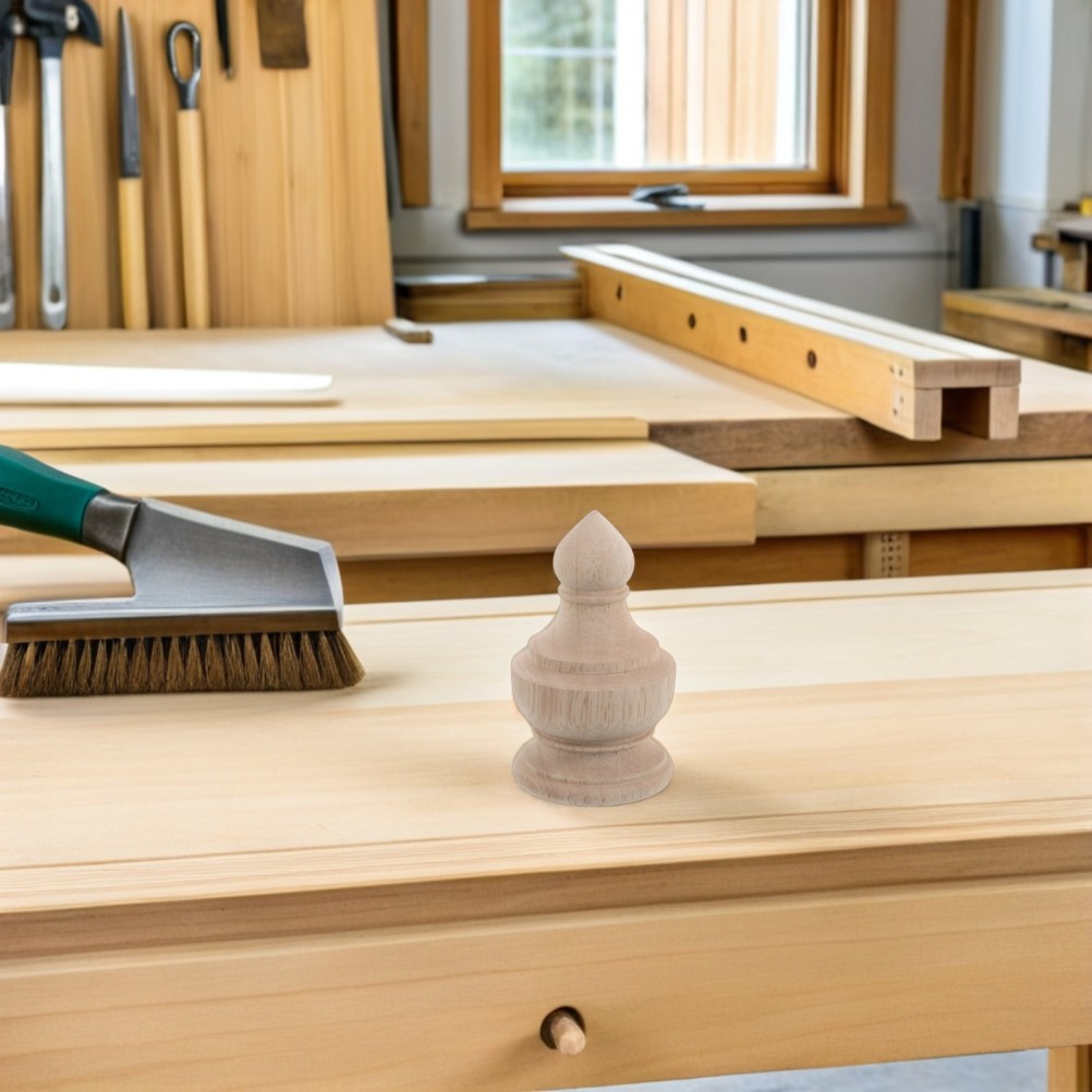 2 Pcs Solid Wood Carved Capitals Bed Post Decorative Finials Column