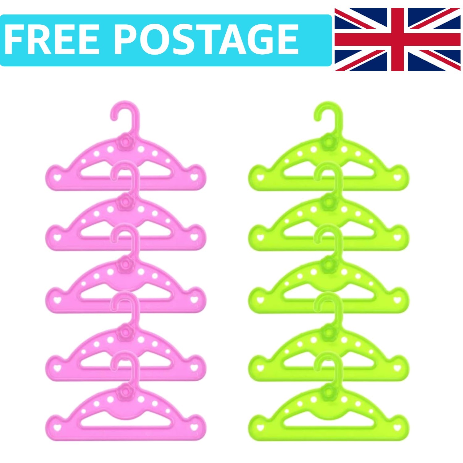 10 Doll Clothes Hangers - Elegant Storage for 16""-18"" Dolls in Pink & Green