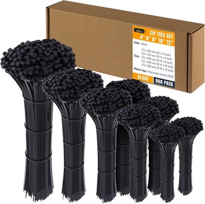 Zip Ties Assorted Sizes, Heavy Duty Nylon Cable Tie Wraps for Indoor & Outdoor