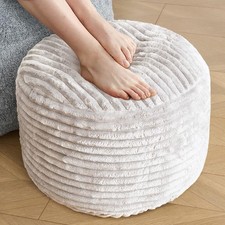 SHOUREN Stuffed Round Ottoman,Pouf Ottoman Foot Rest,20 X 15,Beige Beige