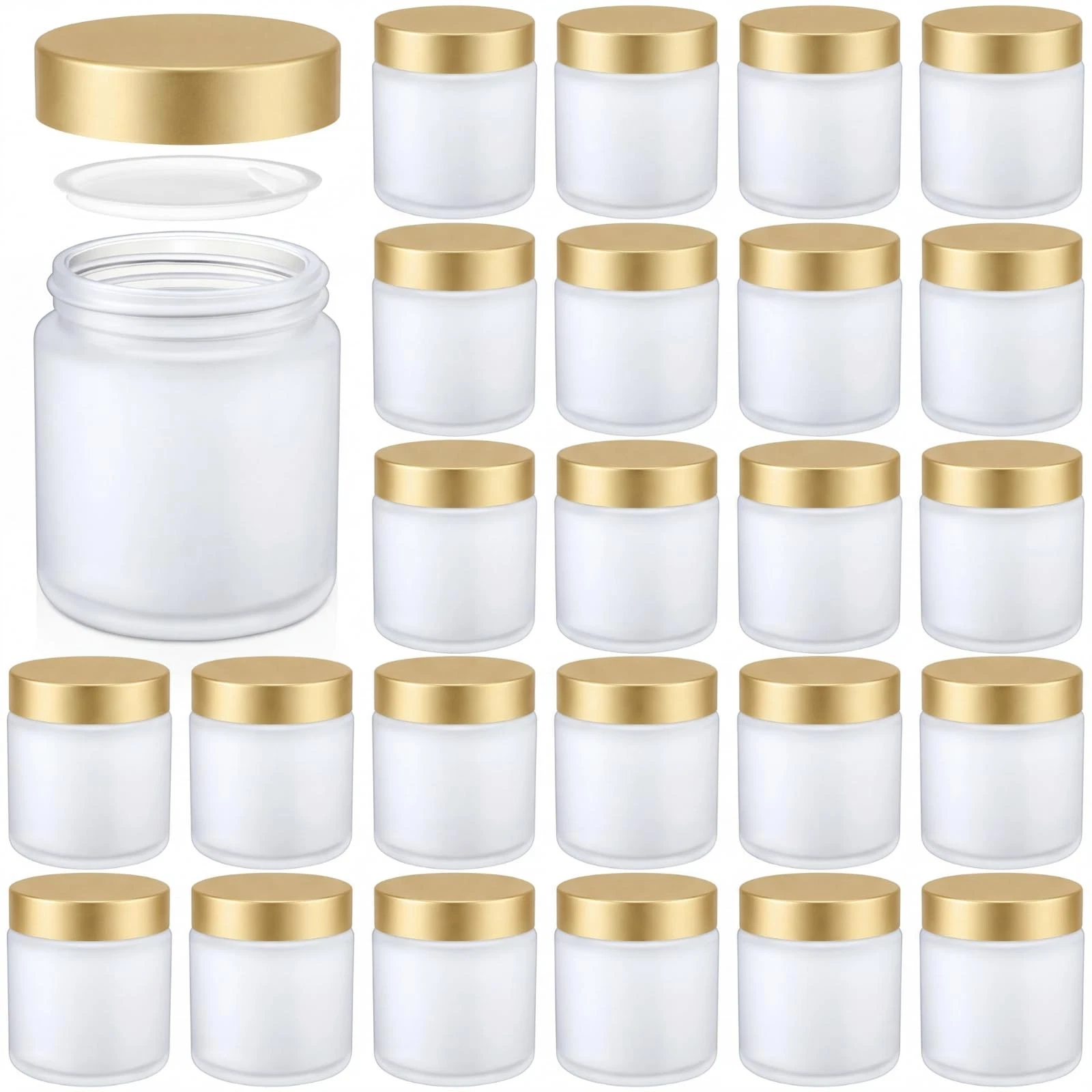 4 oz Glass Jars 24 Pcs Frosted Clear with Gold Lids - Leakproof Airtight Storage
