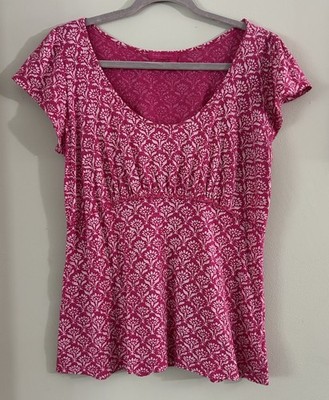 Fresh Produce Pink Short Sleeve Scoop Neck Top USA Made Womens Size Small