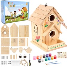 DIY Birdhouse Kit for Kids and Adults - Wooden Bird House Kit with Paint, Bru...