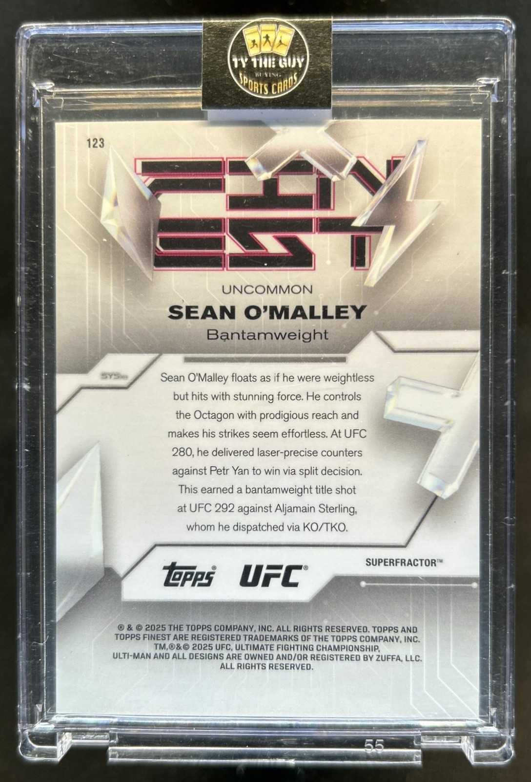 2025 Topps UFC Finest Sean O'Malley SuperFractor Uncommon #1/1 view 2