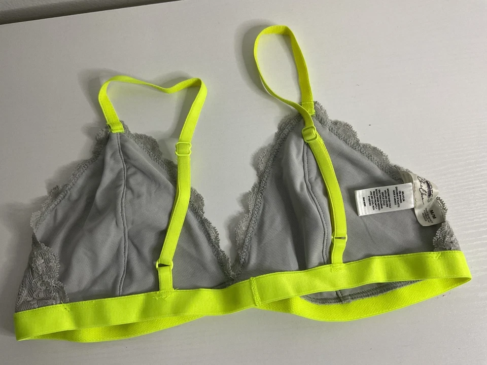 Sujetador para mujer EXPRESS One-Eleven suave de encaje forrado en triángulo gris y lima bralette M Foto 3 de 4