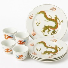 Vintage Made in Japan Dragon Porcelain Tea Set   4 Plates  4 Cups