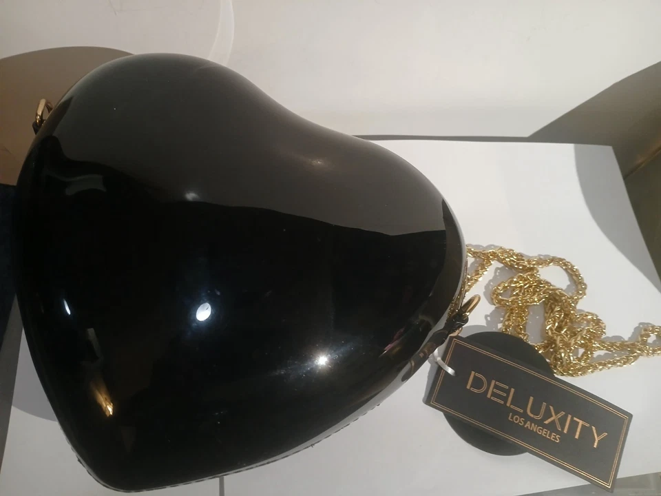 Bolso Bandolera Deluxity LA Negro Forma de Corazón 3D Jalea Correa de Cadena Foto 2 de 4
