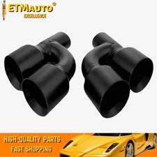 2.52-12 Offset Pair Black Quad Bevel 4 Out Exhaust Tips Dual Wall Stainless