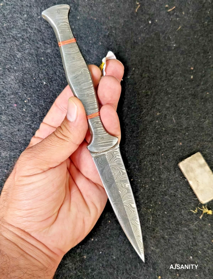 Daga de caza de acero Damasco hecha a mano personalizada cuchillo de bota de doble filo espiga completa Foto 2 de 4