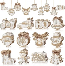 BBTO 36 Pieces Christmas Buffalo Plaid Hanging Ornaments Wooden Snowflake Reinde