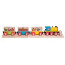 Bigjigs Rail Wooden Fruit and Veg Train Engine Locomotive Carriage Railway