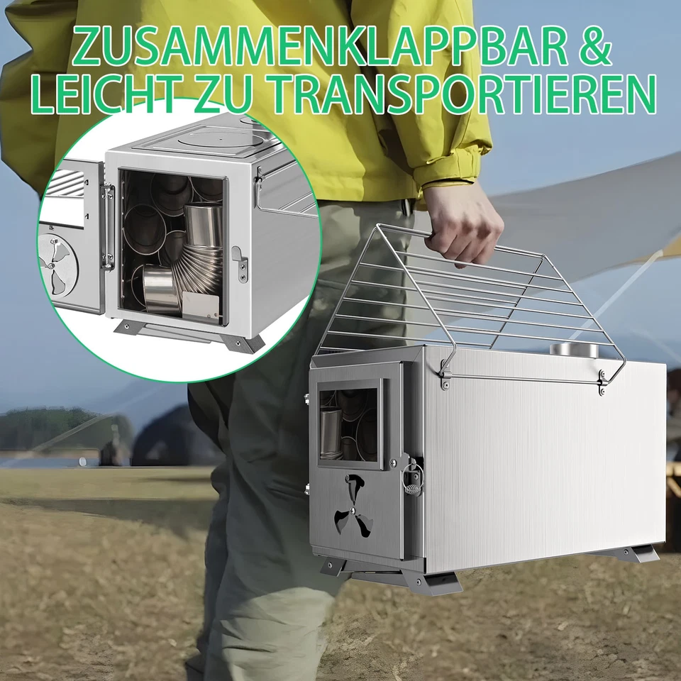 MOPHOTO Zeltofen Tragbarer Campingofen Holzofen Zeltheizung 40,5 x 31 x 210 cm - Bild 3 von 4