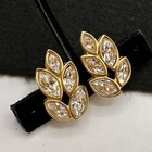 Vintage Swarovski Swan Signed Crystal Leaf Earrings Gold Tone Clip On — photo 2