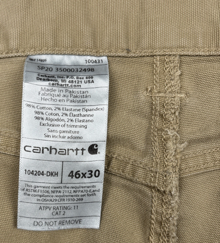 Carhartt FR Work Pants Men's 46x30 Tan Flame Resistant CAT 2 2112 Relaxed Fit - Picture 8 of 12
