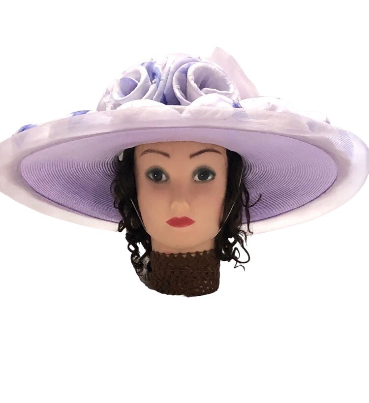 Ms Divine Purple Lavender Lilac Wide Brim Church Hat Derby Hat