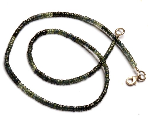 Natural Blue Sapphire Gemstone 3 mm Size Faceted Rondelle Beads 16.5" Necklace - Picture 5 of 7