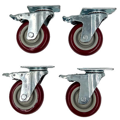 4 Pack 4 Inch Caster Wheels Swivel Plate with Lock Brake 120 LBS Per Caster