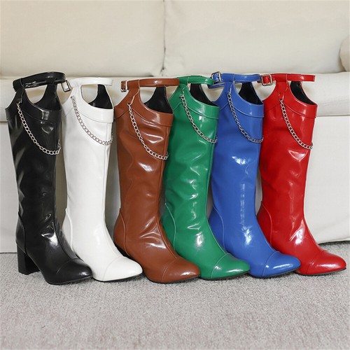 Women's Knee-High Boots with Velvet Lining Pointed Toe Zip Block Heel for Winter - Picture 10 of 16