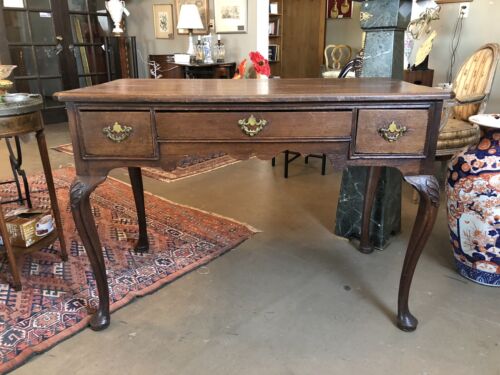 Circa 1900 Louis XV Style French Country Oak Writing Desk Cabriole Legs & Brass