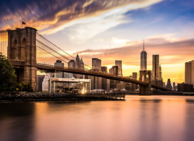 VLIES Fototapete-NEW YORK-(621V)-Brooklyn Bridge Manhattan Stadt Fluss Skyline 