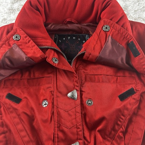 Spyder Jacket Womens Size 8 Red Thinsulate- Embroidery- Ski Coat- Hidden Hood - Picture 10 of 19