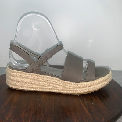 EILEEN FISHER Women s 8 Sandals Devi Gray Platform Wedge Espadrille Jute Strappy