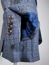 46L Bespoke HOLLAND SHERRY Full-canvas 4 season Blue Gray Plaid Jacket Coat