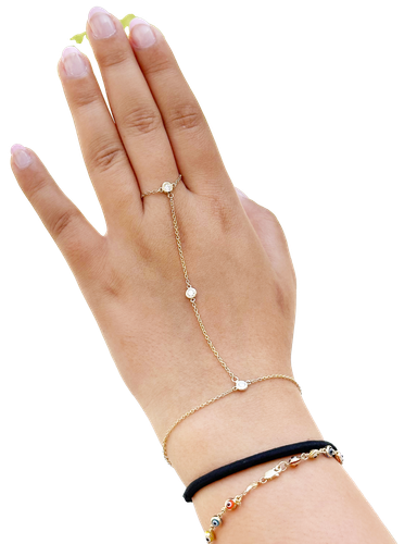 Finger Bracelet Moissanites Ring Bracelet Chain Bracelet 14K Yellow Gold 0.30ctw - Picture 5 of 11