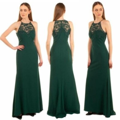 BADGLEY MISCHKA 16 XL Lace Floral  Embroidered  Emerald Green Gown Dark NEW $895