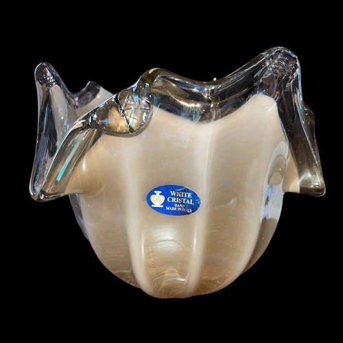 Handblown Glass Bowl Marked EUC 8” High 9” Wide Made In Murano Italy