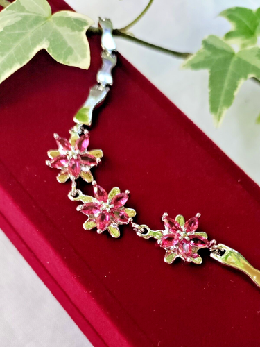 Pulsera de Plata 6.5" Rosa Circonita C Piedras Preciosas Elegante Mujer Joyería + Caja de Regalo - Imagen 3 de 3