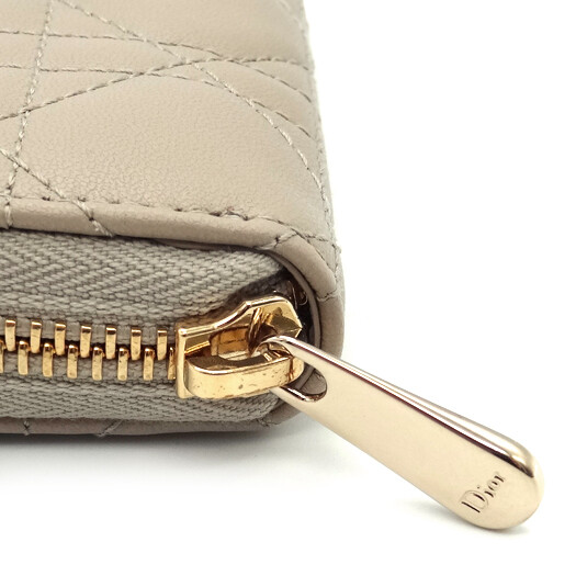 Christian Dior Lady Cannage Coin Case Lambskin Beige