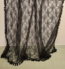 Halloween Party Tablecloth Black Lace Spider Web Table Cover 58" *SCENTED*
