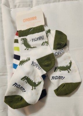 NWT Vintage Gymboree 2 pr SOCKS Dinosaur Roar / Stripe Non-skid Bottoms Sz 4T-5T