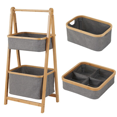 Badezimmer Aufbewahrung Tablett Korb 2 Ebenen Leiter Box Bambus Tuch Gestell Organizer Mülleimer