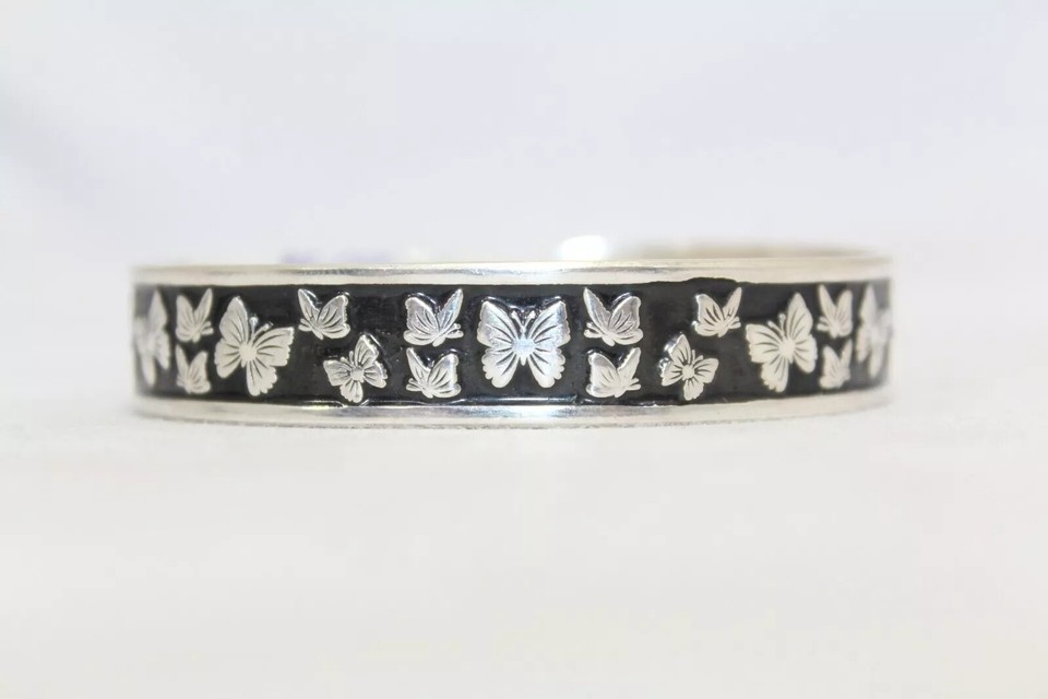 Bangle Bracelet Kada 925 Sterling Silver Hand Engraved Enamel Unisex ...