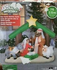 Gemmy 7ft Holy Family Nativity Scene with Donkey and Sheep Inflatable