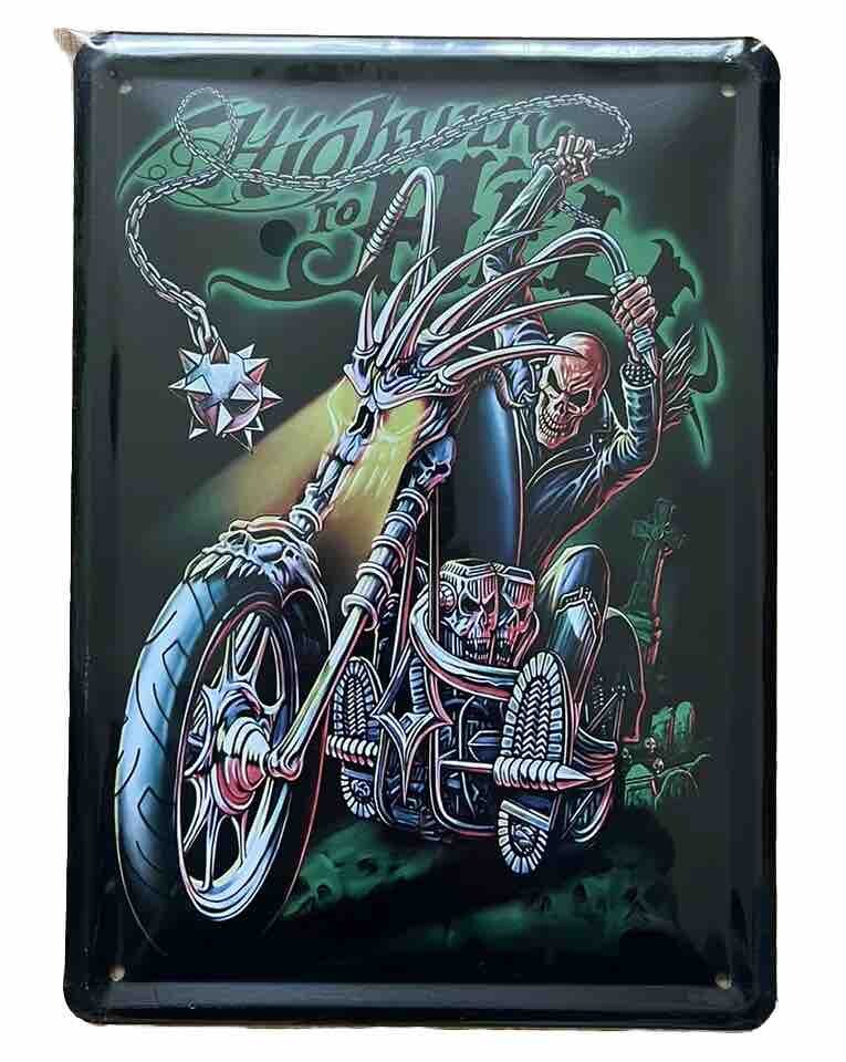 Contemporary Metal Tin Hanging Sign Wall Plaque Highway To Hell  Biking 15x21cm