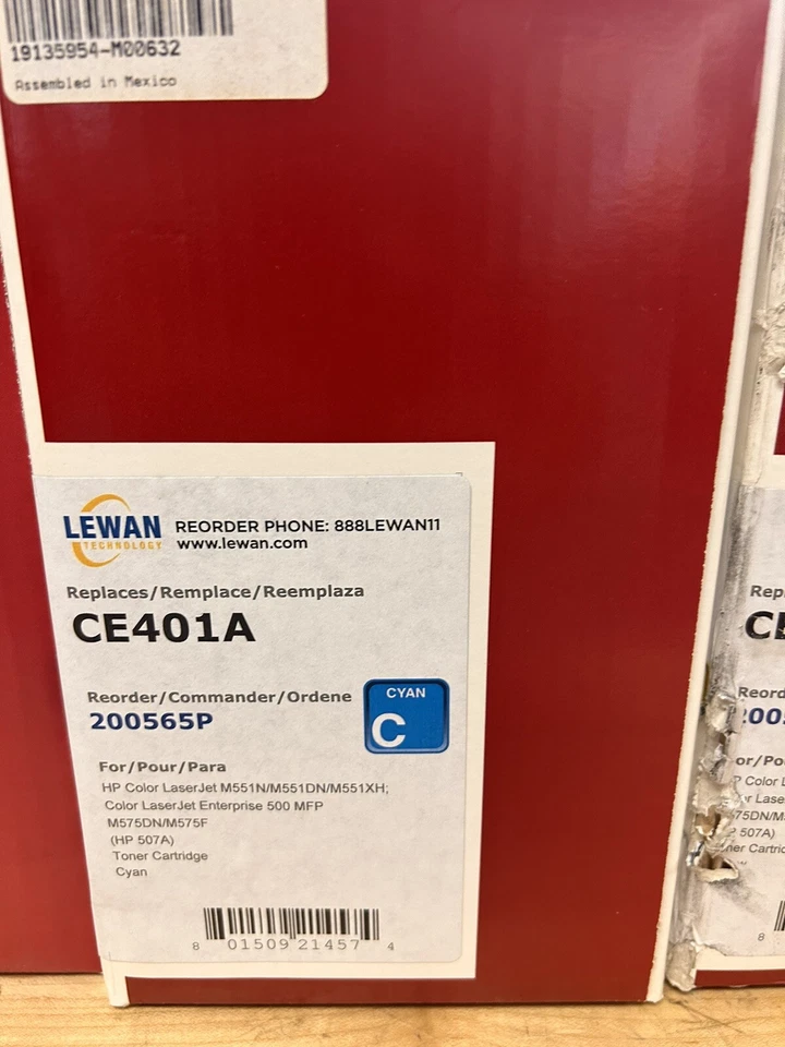 Lot of 4 - Lewan Cyan/Magenta/Yellow/Black Toner CE400X, CE401A, CE402A, CE403A - Image 3 of 4