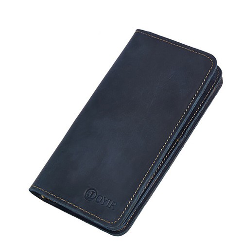 Genuine Leather Men Thin Bifold Wallet Coin Purse Vintage Long Men Wallets Purse - Picture 11 of 14