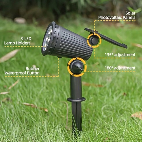 Faro Faretto 7 Led Da Giardino Picchetto con Pannello Solare Crepuscolare 200Lmn - Foto 8 di 12
