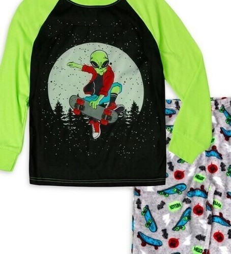 Boys Dino / Wolf / Gaming Skull Long Sleeve Top & Fleece Pants Pajama 2-PC Set - Picture 17 of 17