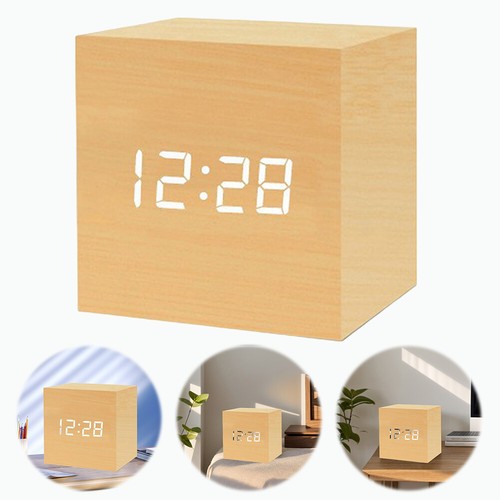 Digitaler Wecker aus Holz mit Sprachsteuerung, LED-Tischuhr für Heimdekoration ( - Bild 3 von 9