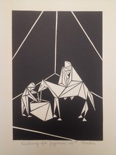 Linoleumgrafia  ADOLFO PASSIONE "Fuggiaschi" numerato 45 di 60