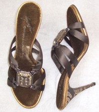GIUSEPPE ZANOTTI Brown Satin Crystal Embellished Sandals Slides Shoes 36 or 37.5
